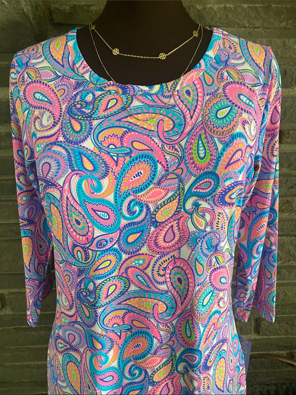 Lulu B stretch dress rounded collar vibrant paisley resort wrinkle free SPF - Picture 11 of 17